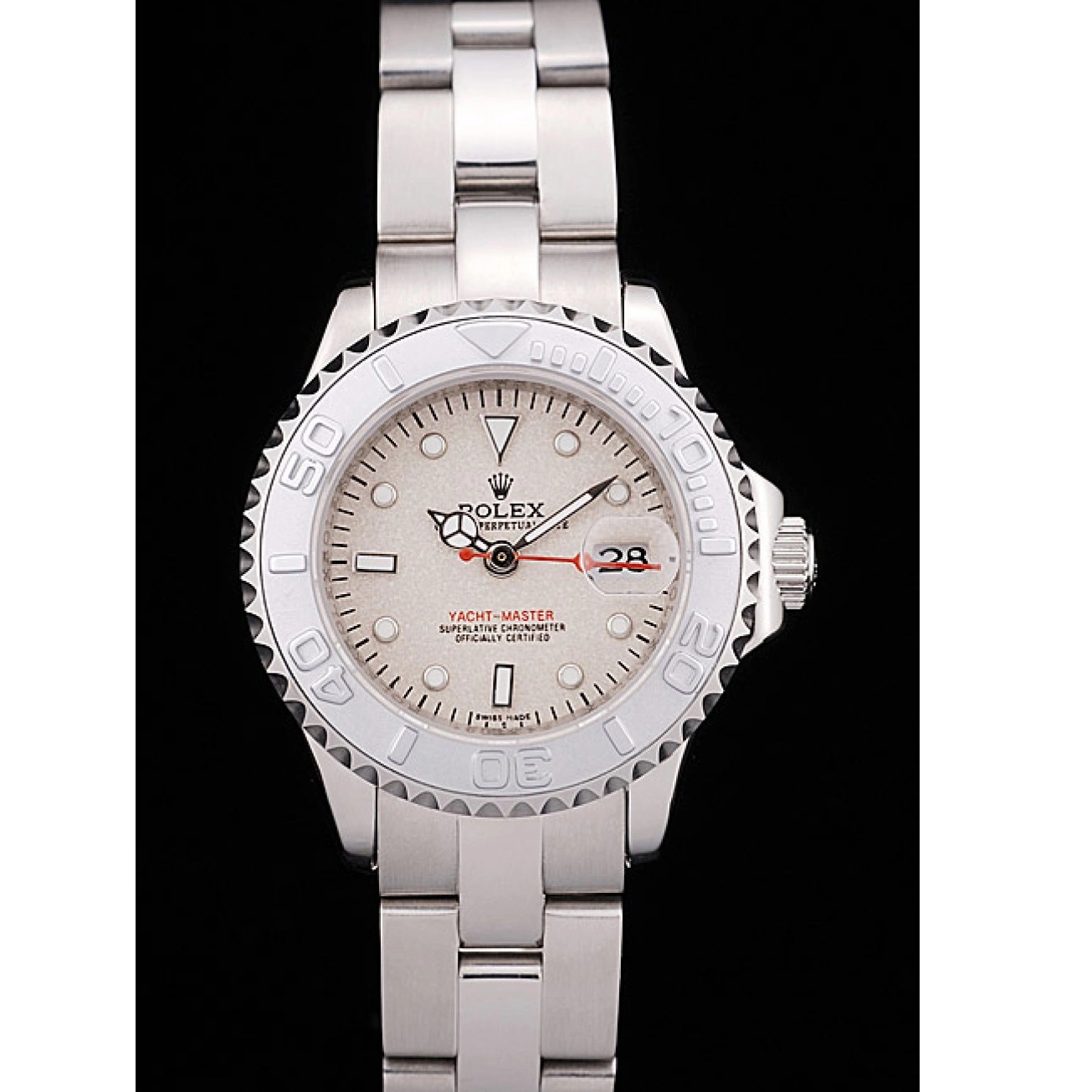 Aaa replica watch Master Rolex Beige Bezel Silver Dial Yacht 0608